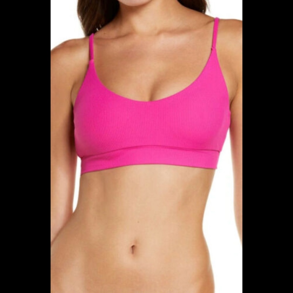 NEW BECCA [ Small ] Leia Fine Line Ribbed Bikini Top in Raspberry Pink‎